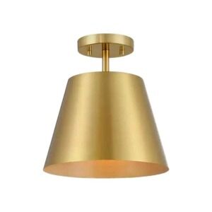 Meridian 10 in. W x 11 in. H 1-Light Natural Brass Contemporary Semi-Flush Mount